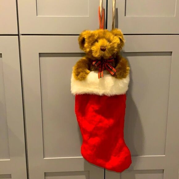 Teddy bear with red stocking - Picture 1 of 7